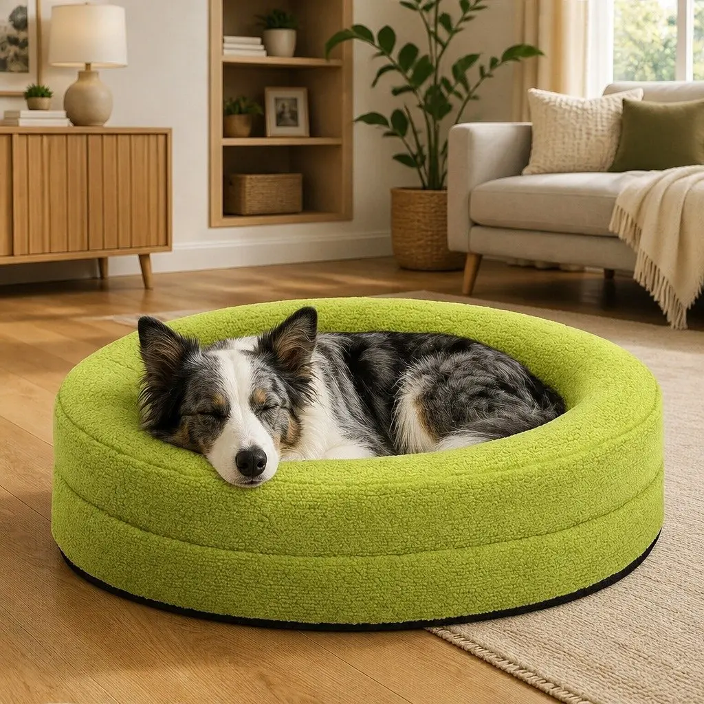 Orthopedic Memory Foam Dog Bed Green XL Calming Pet Sofa Waterproof Sherpa Cover
