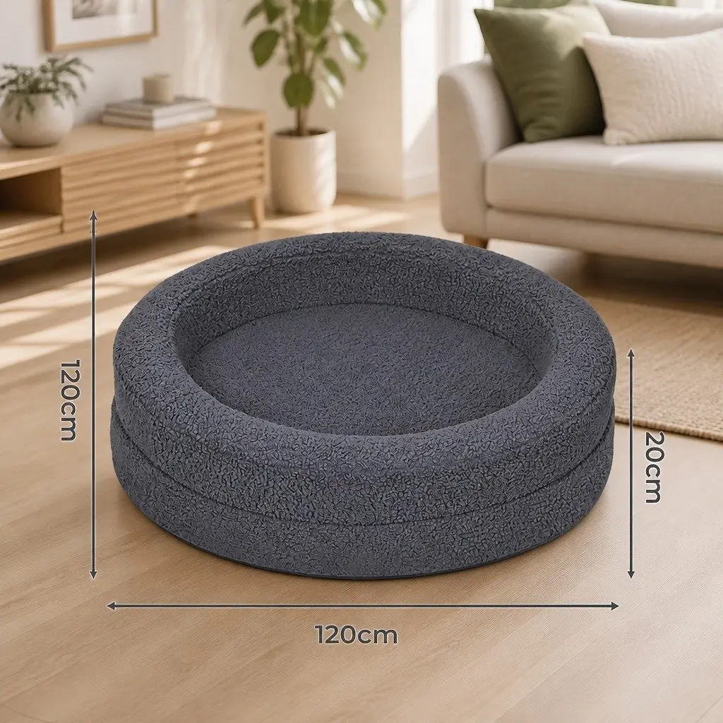 Orthopedic Memory Foam Pet Bed Dark Grey 120cm Waterproof Sherpa Calming Bolster Nest