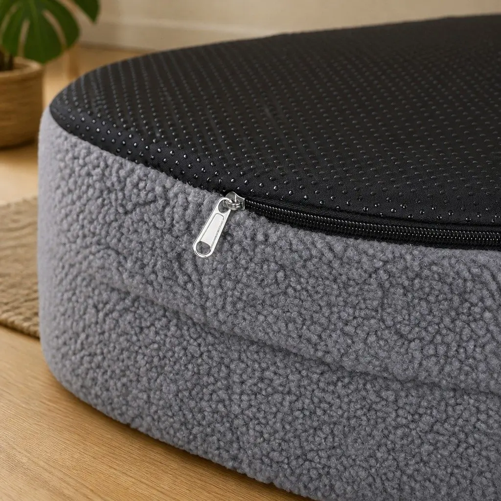 Orthopedic Memory Foam Pet Bed Dark Grey 120cm Waterproof Sherpa Calming Bolster Nest