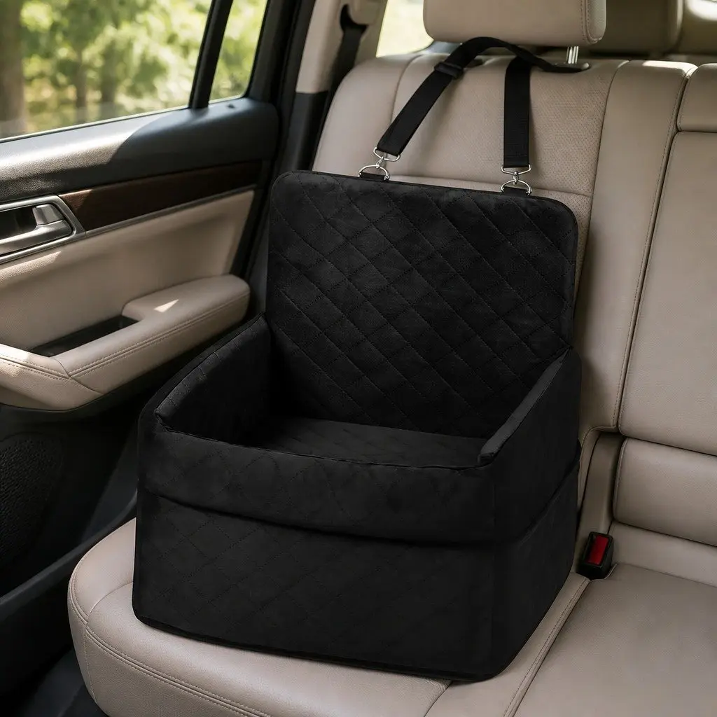 Pet Car Seat Booster Bed Travel Portable Safety Straps Small Medium Dogs Up to