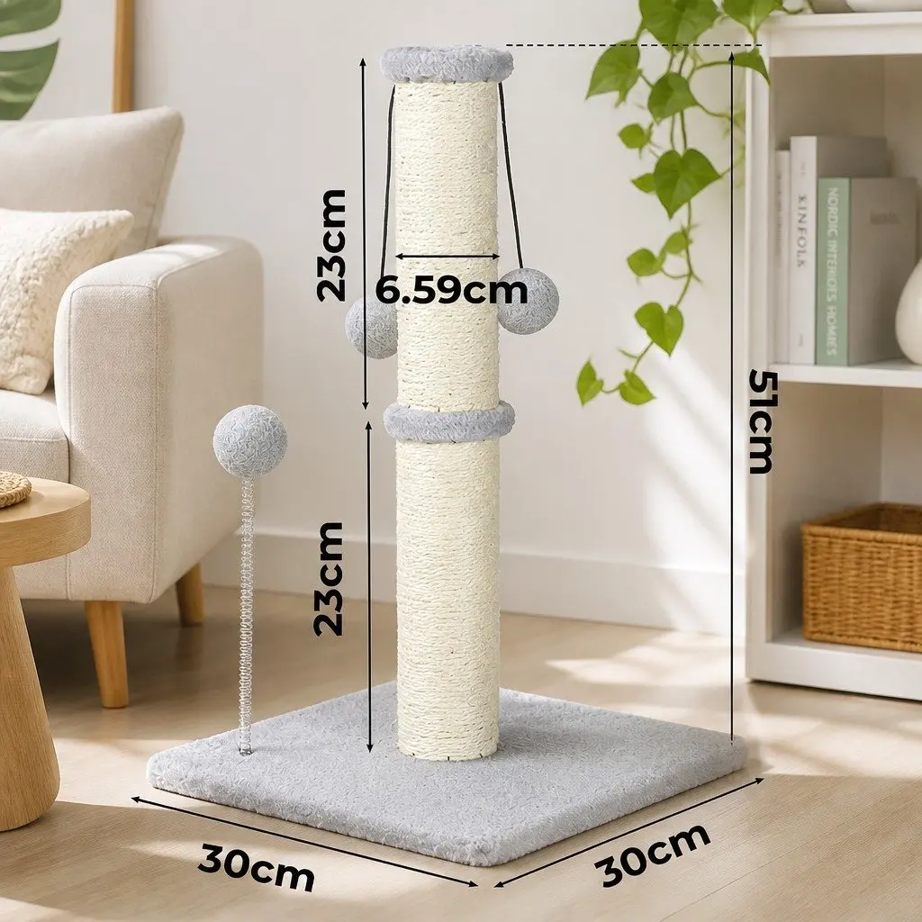 Cat Scratching Post Tower Natural Sisal Rope Plush Balls Interactive Play