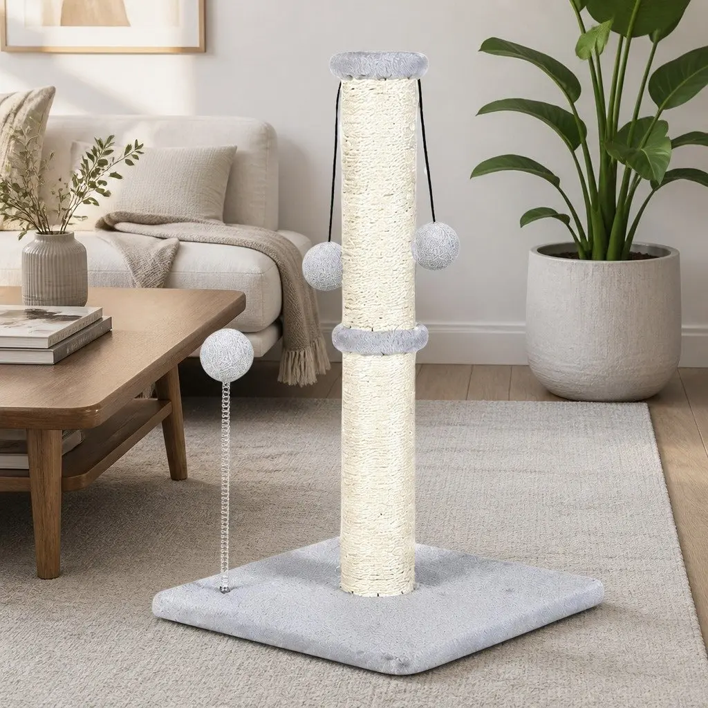 Cat Scratching Post Tower Natural Sisal Rope Plush Balls Interactive Play