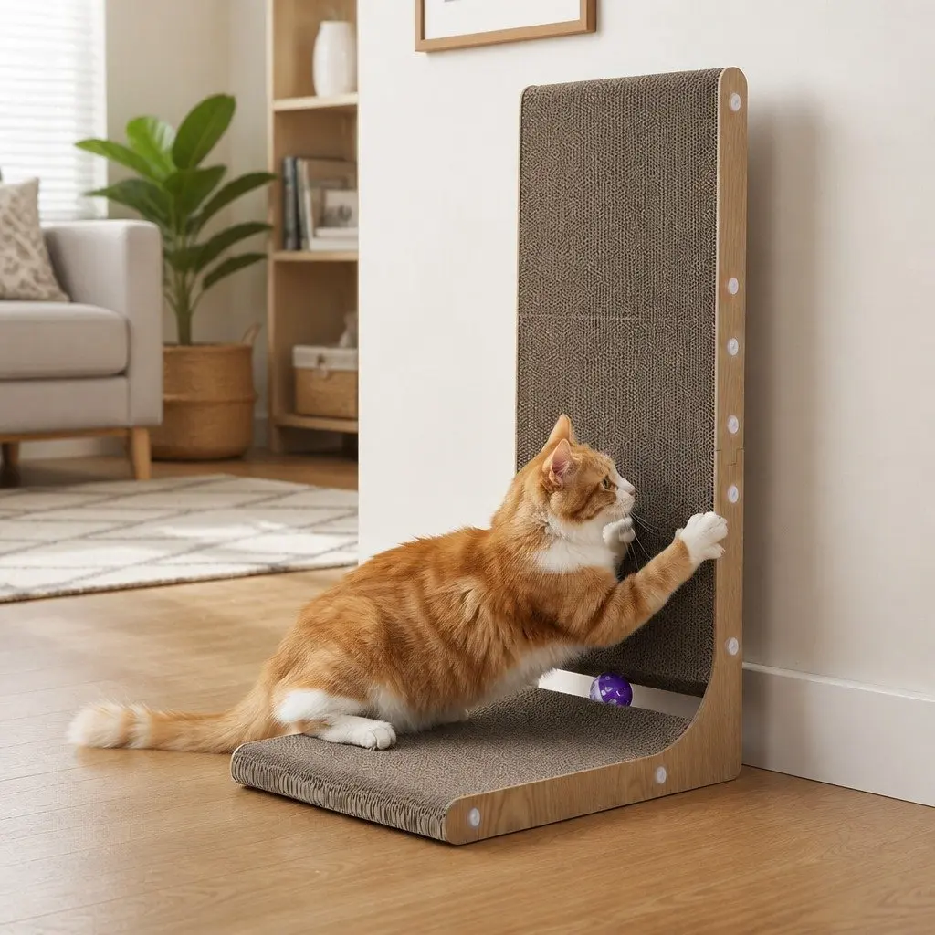 Large Cat L-Shaped Scratching Board Cardboard Furniture Scratcher Rest Play Toy