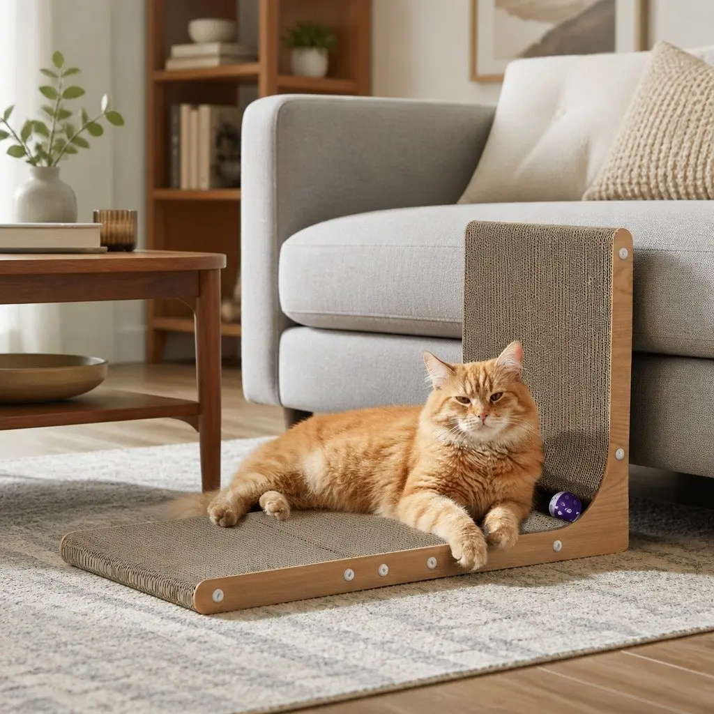 Large Cat L-Shaped Scratching Board Cardboard Furniture Scratcher Rest Play Toy
