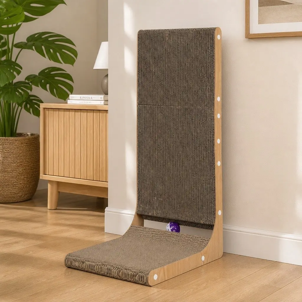 Large Cat L-Shaped Scratching Board Cardboard Furniture Scratcher Rest Play Toy
