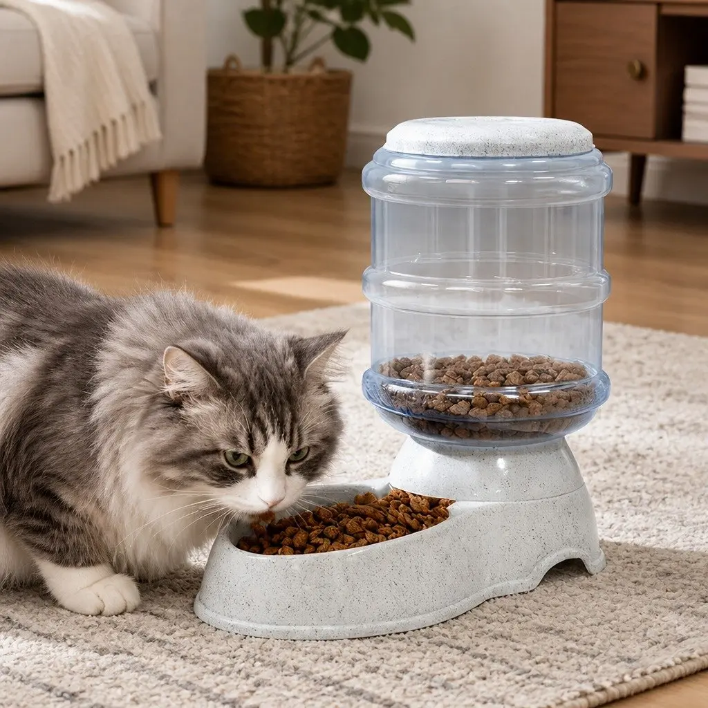Automatic Pet Feeder Water Dispenser Grey 3.5L Gravity System for Cats Small Dogs