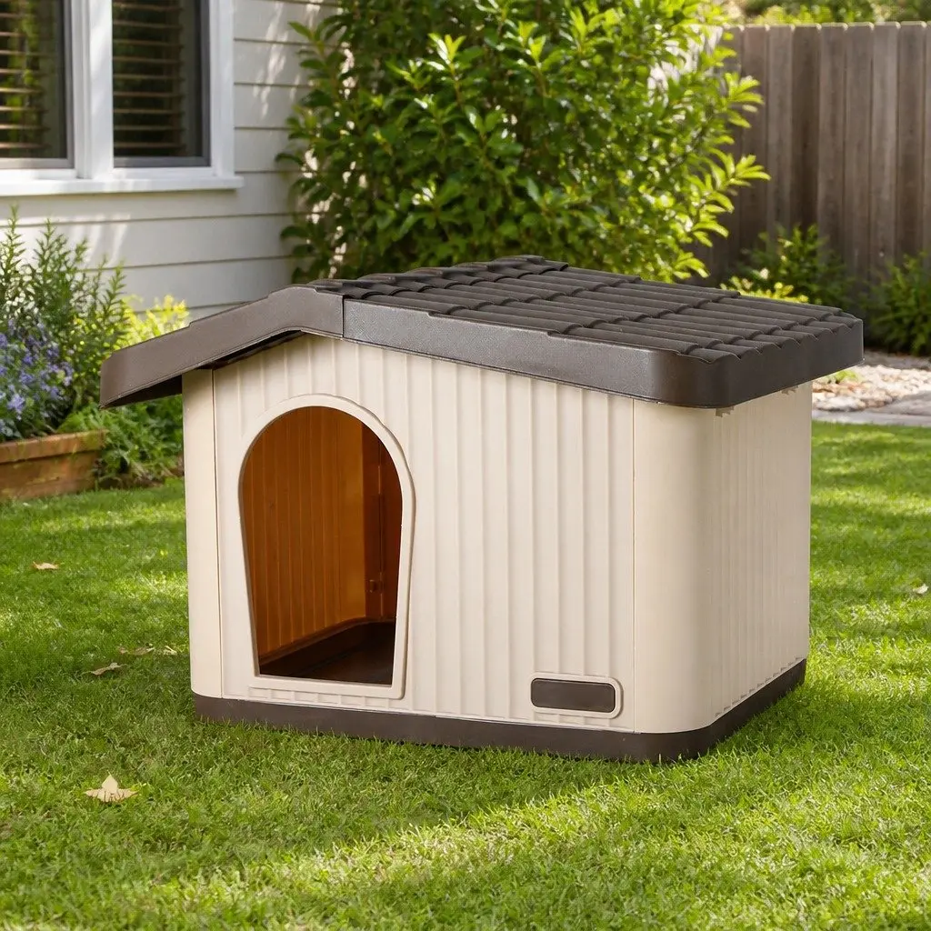 Plastic Dog Kennel Beige Brown Small Portable Indoor Outdoor Ventilation Easy