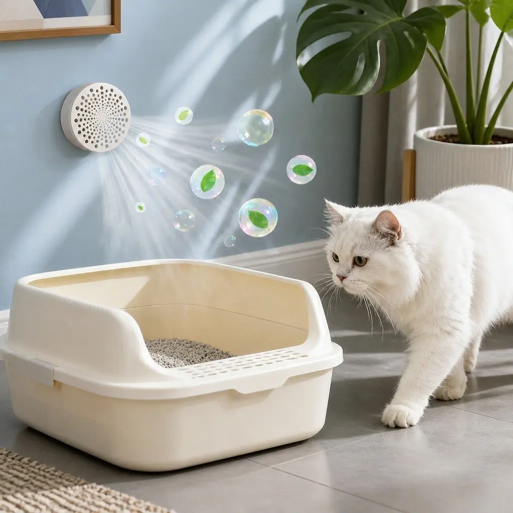 Cat Odor Eliminator White Compact Dual Lid Freshness Box