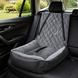 Pet Car Seat Dog Booster Seat Travel Safety Carrier Grey Plush Interior Washable