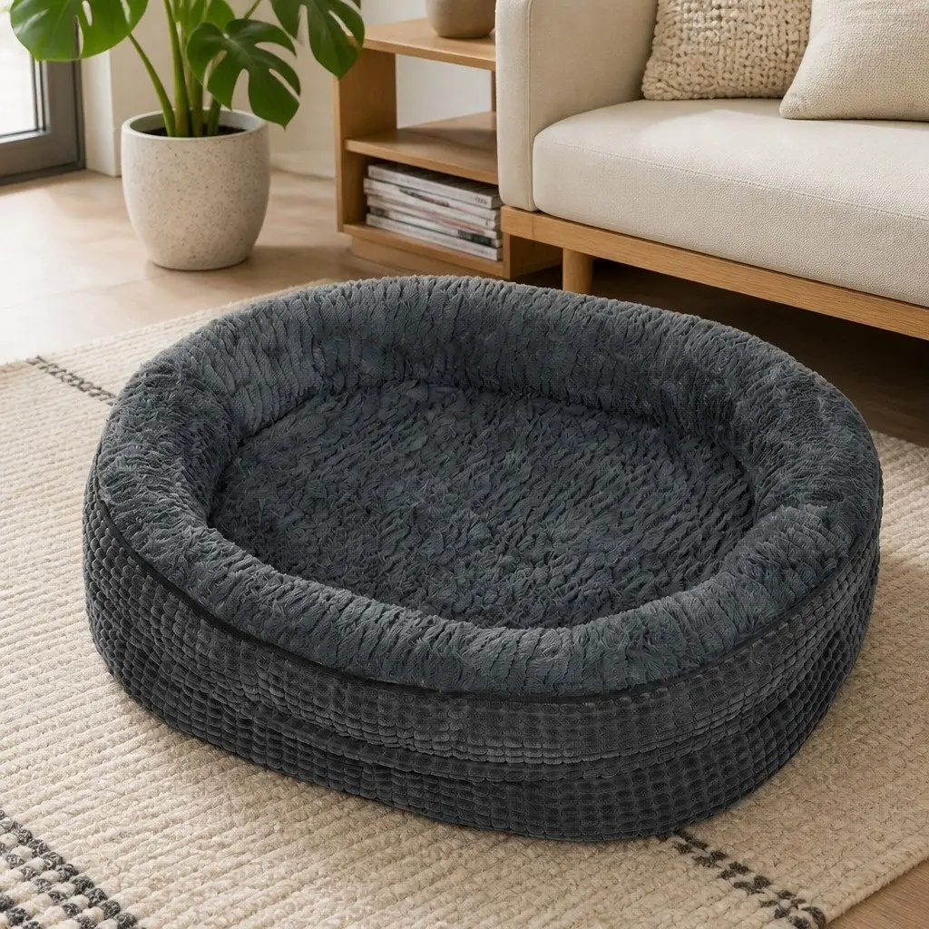 Orthopedic Dog Bed Grey Small Soft Washable Plush Cushion Bolstered