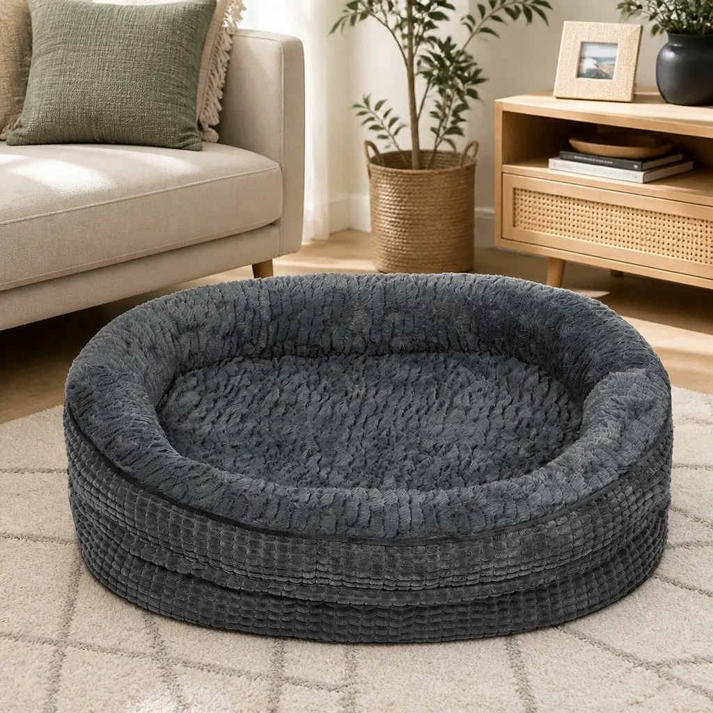Orthopedic Dog Bed Grey XXL Soft Washable Plush Bolstered Supportive Cushion