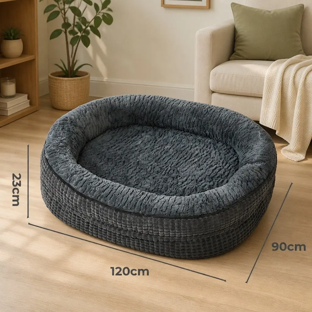 Orthopedic Dog Bed Grey XXL Soft Washable Plush Bolstered Supportive Cushion