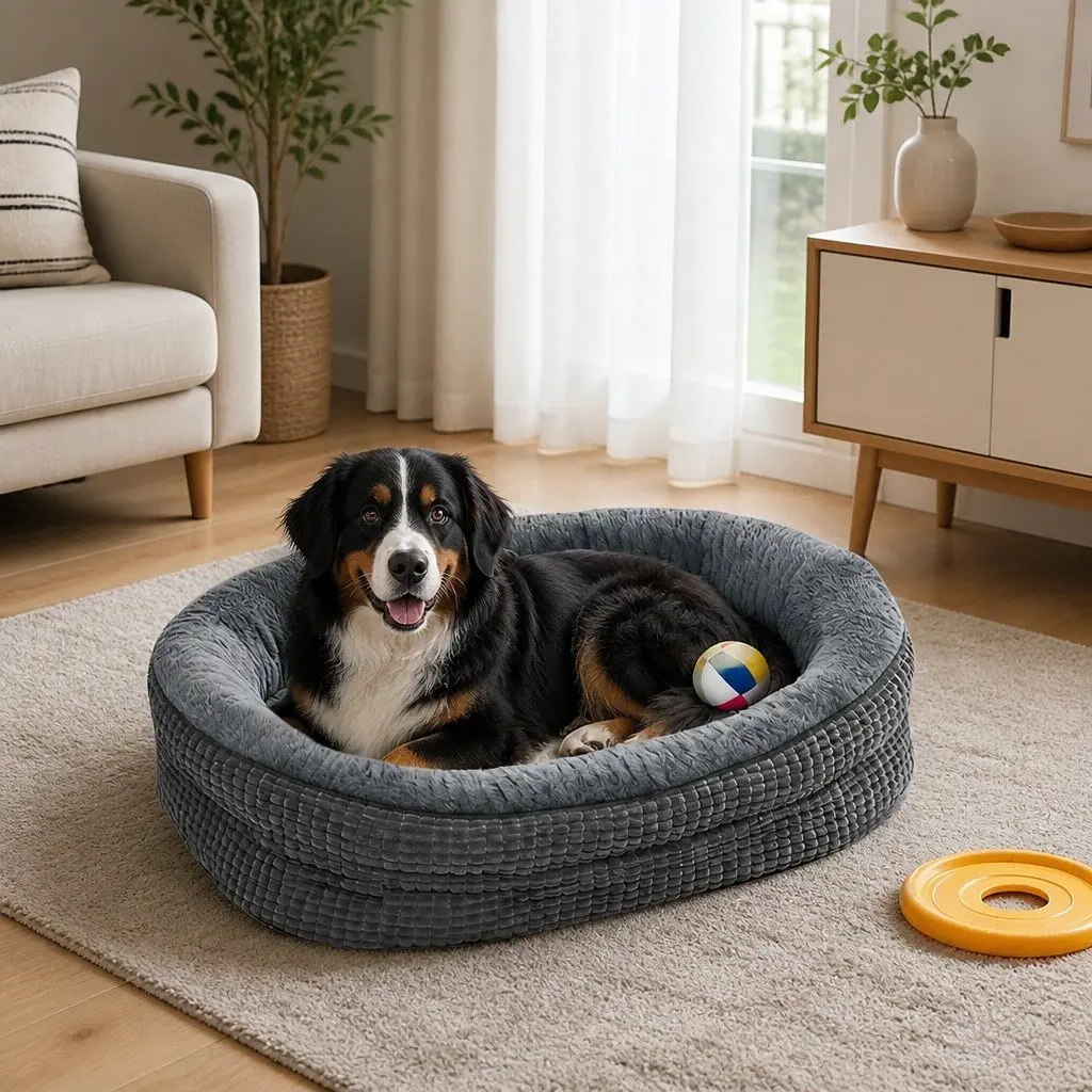 Orthopedic Dog Bed Grey XXL Soft Washable Plush Bolstered Supportive Cushion