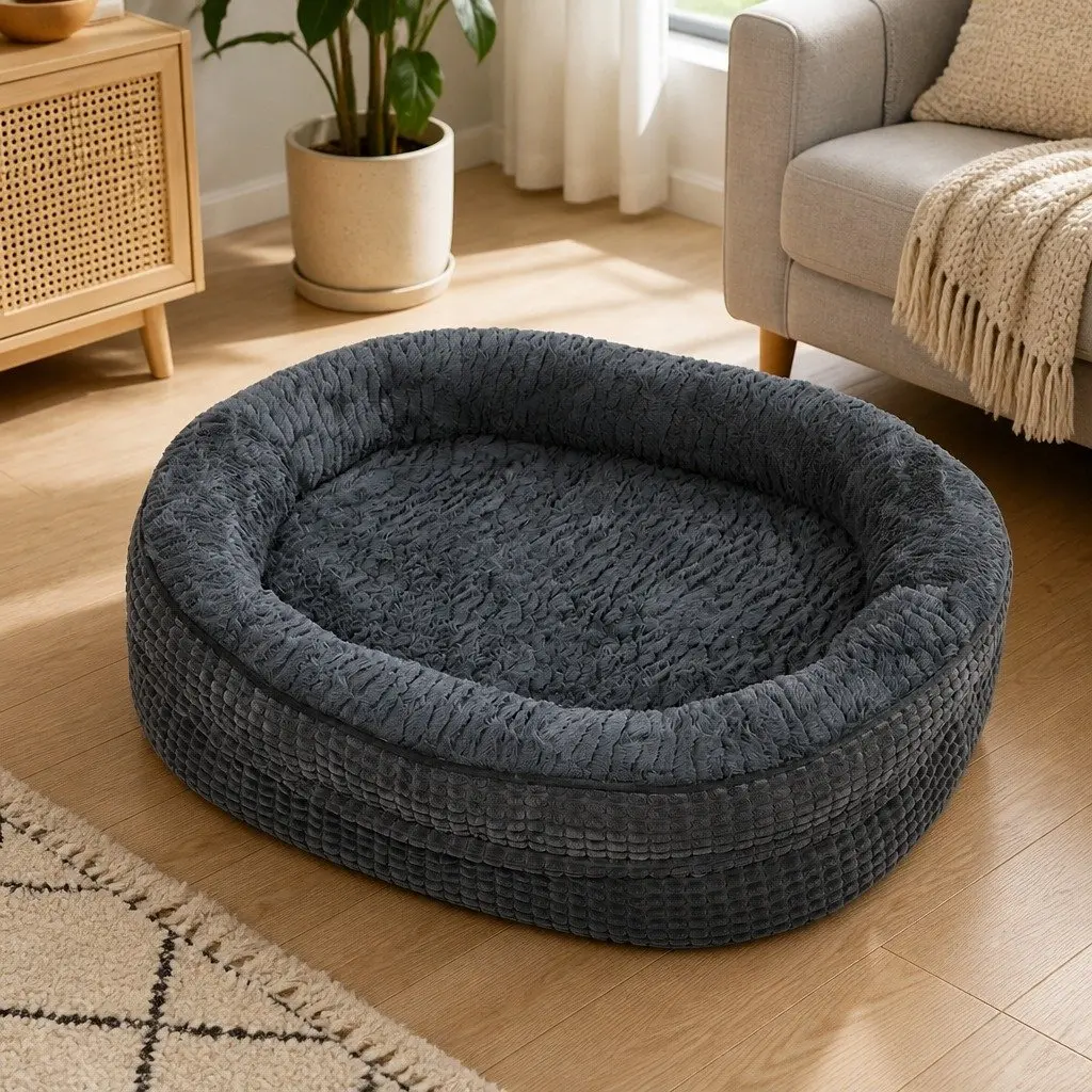 Orthopedic Dog Bed Grey XXL Soft Washable Plush Bolstered Supportive Cushion