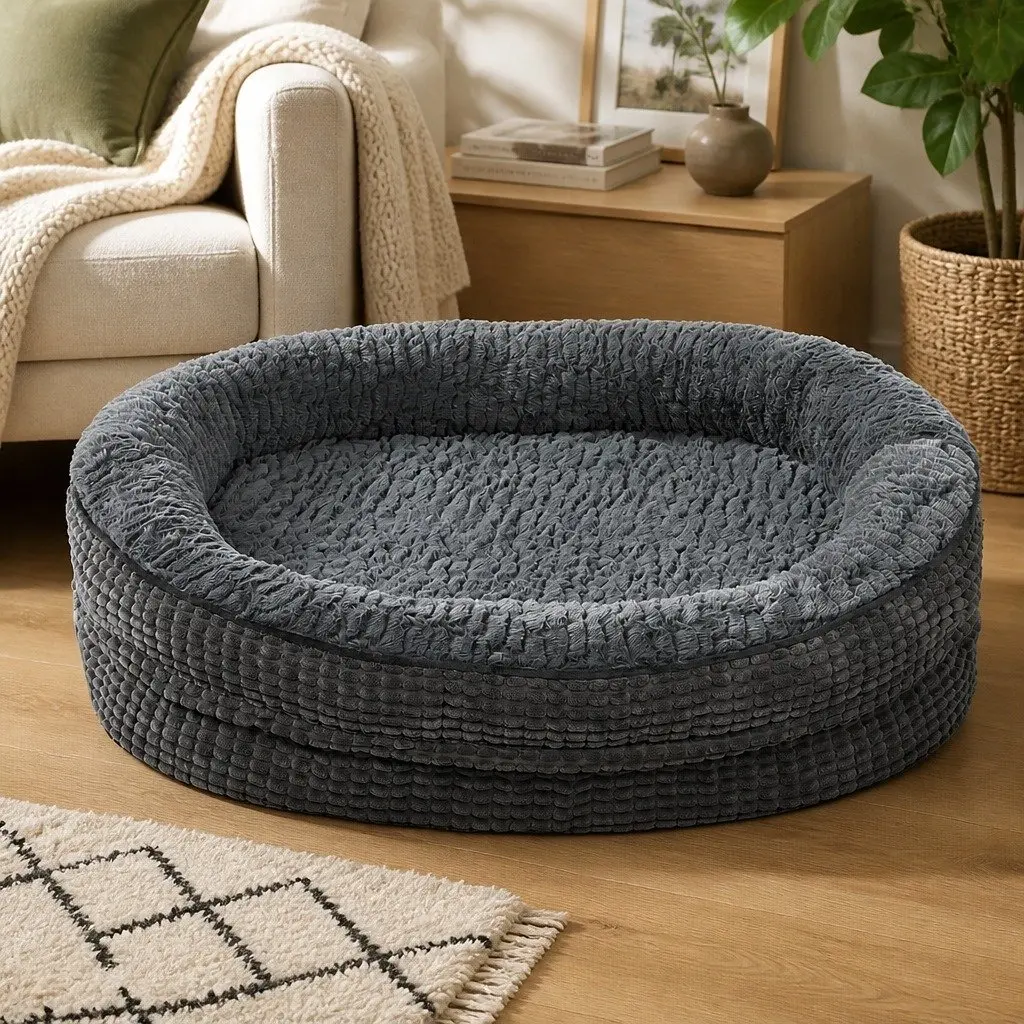 Orthopedic Dog Bed Grey XXXL Soft Washable Plush Bolstered