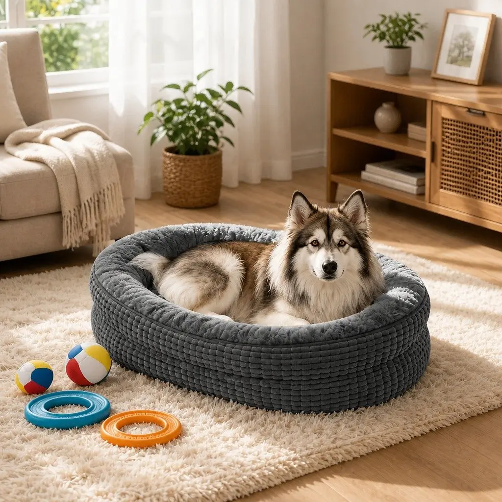 Orthopedic Dog Bed Grey XXXL Soft Washable Plush Bolstered