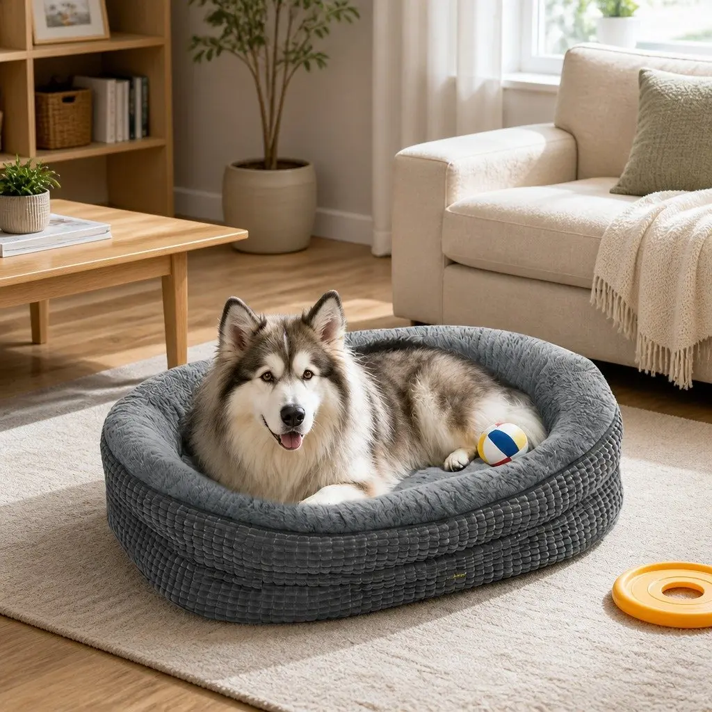 Orthopedic Dog Bed Grey XXXL Soft Washable Plush Bolstered