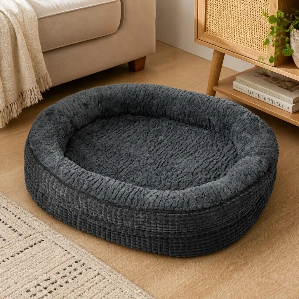 Orthopedic Dog Bed Grey XXXL Soft Washable Plush Bolstered