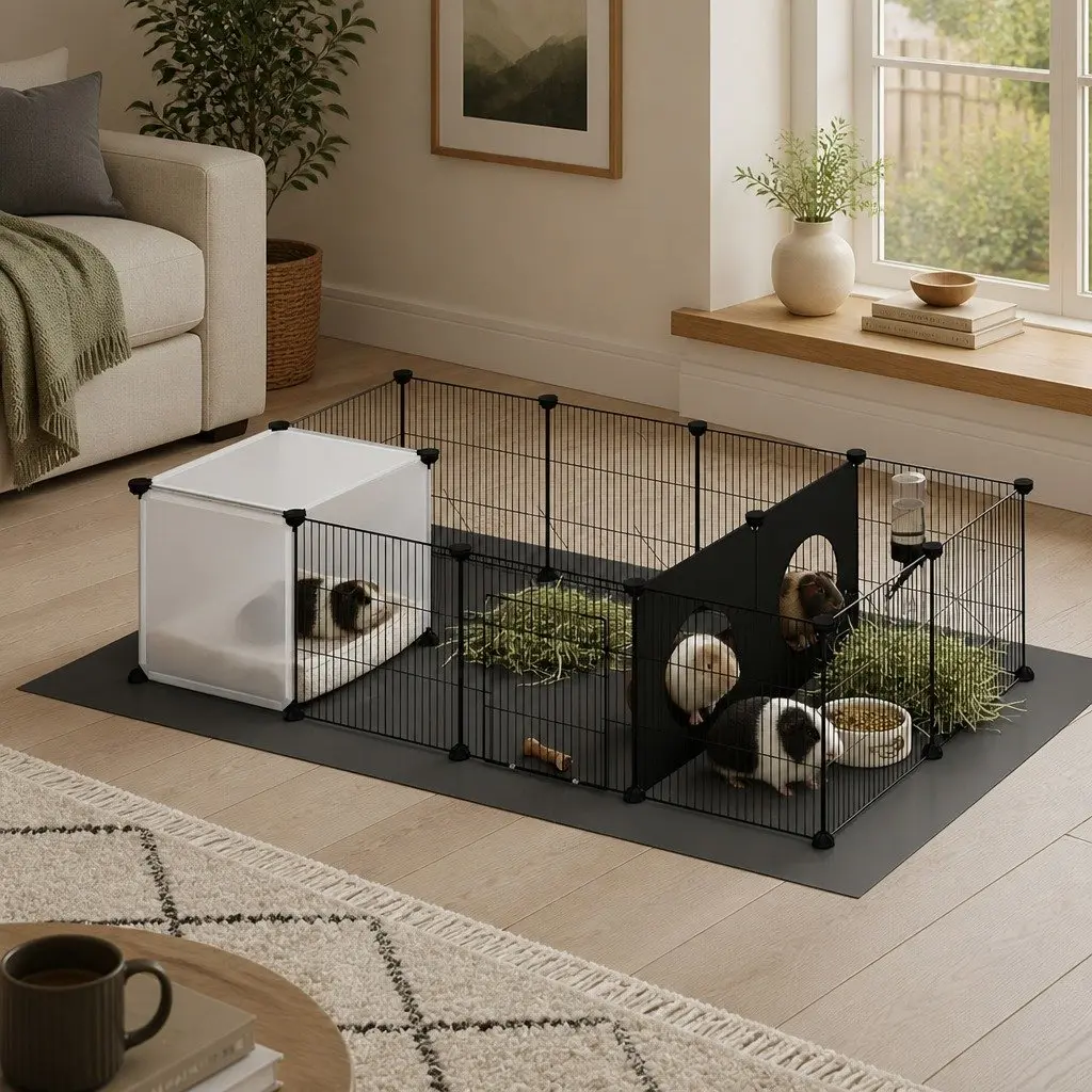 Guinea Pig Pet Playpen Black and Transparent 16 Panels DIY Modular Enclosure for Small Pets Indoor