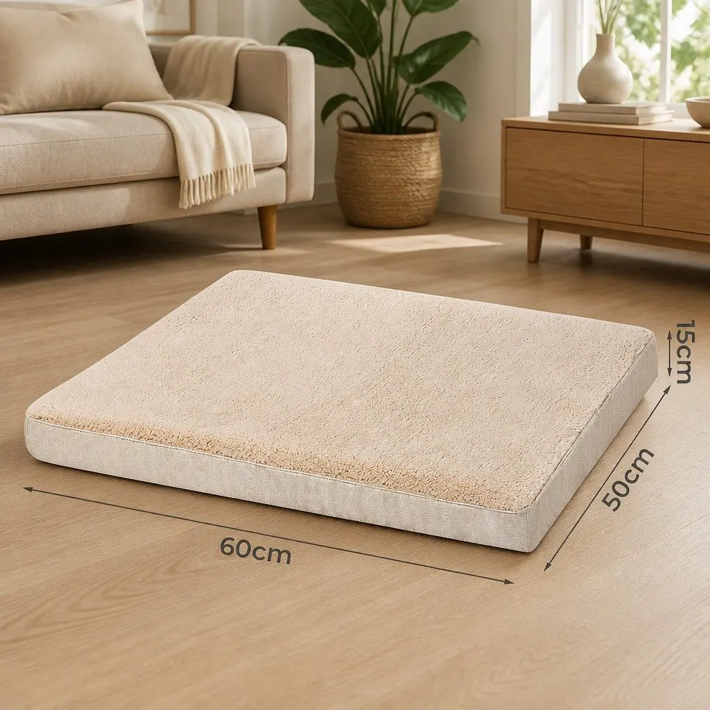 Dog Bed Beige 60x50cm Soft Sherpa Removable Washable Cover Non-Slip Indoor