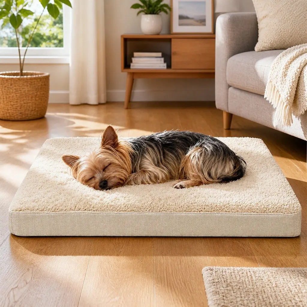 Dog Bed Beige 60x50cm Soft Sherpa Removable Washable Cover Non-Slip Indoor