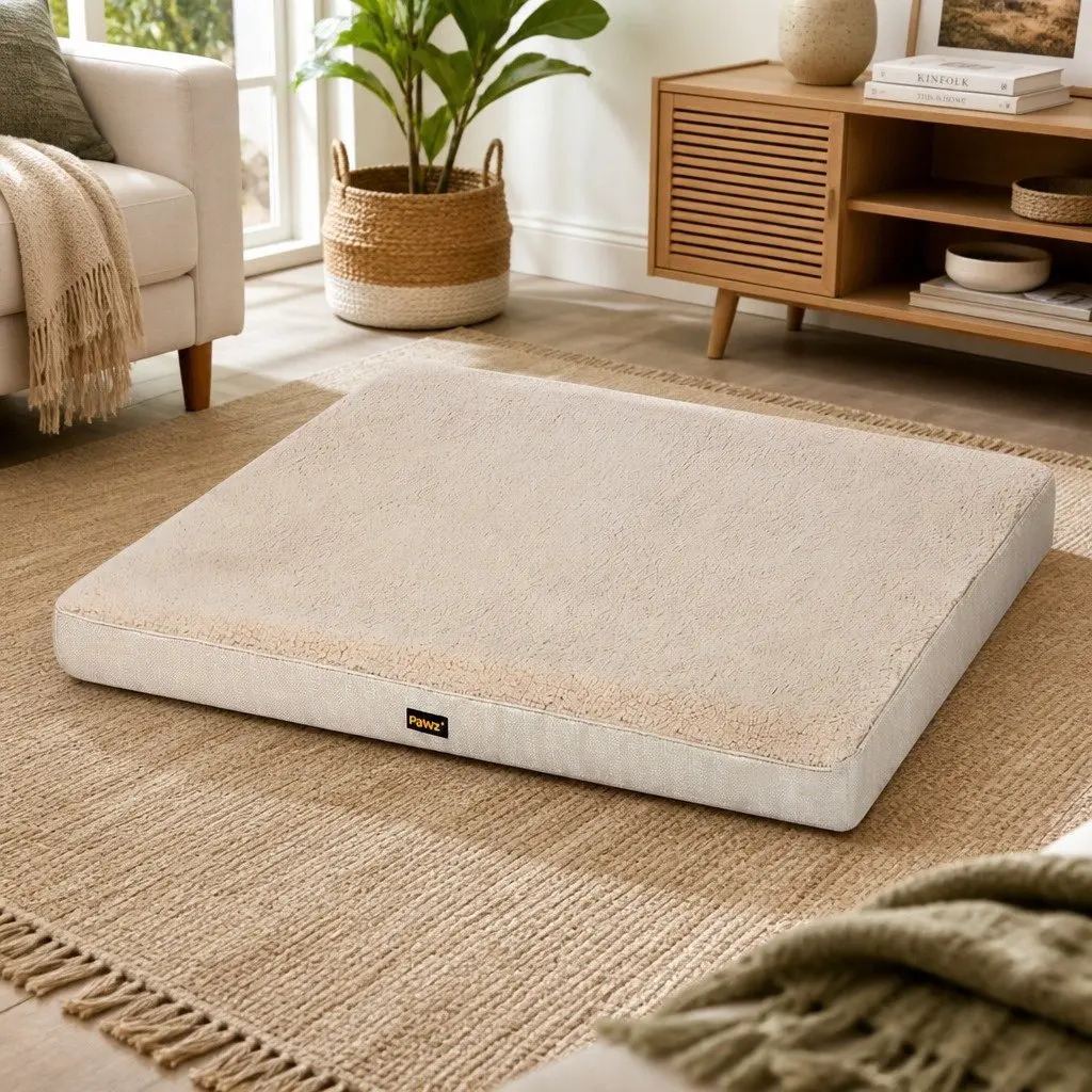 Dog Bed Beige 60x50cm Soft Sherpa Removable Washable Cover Non-Slip Indoor