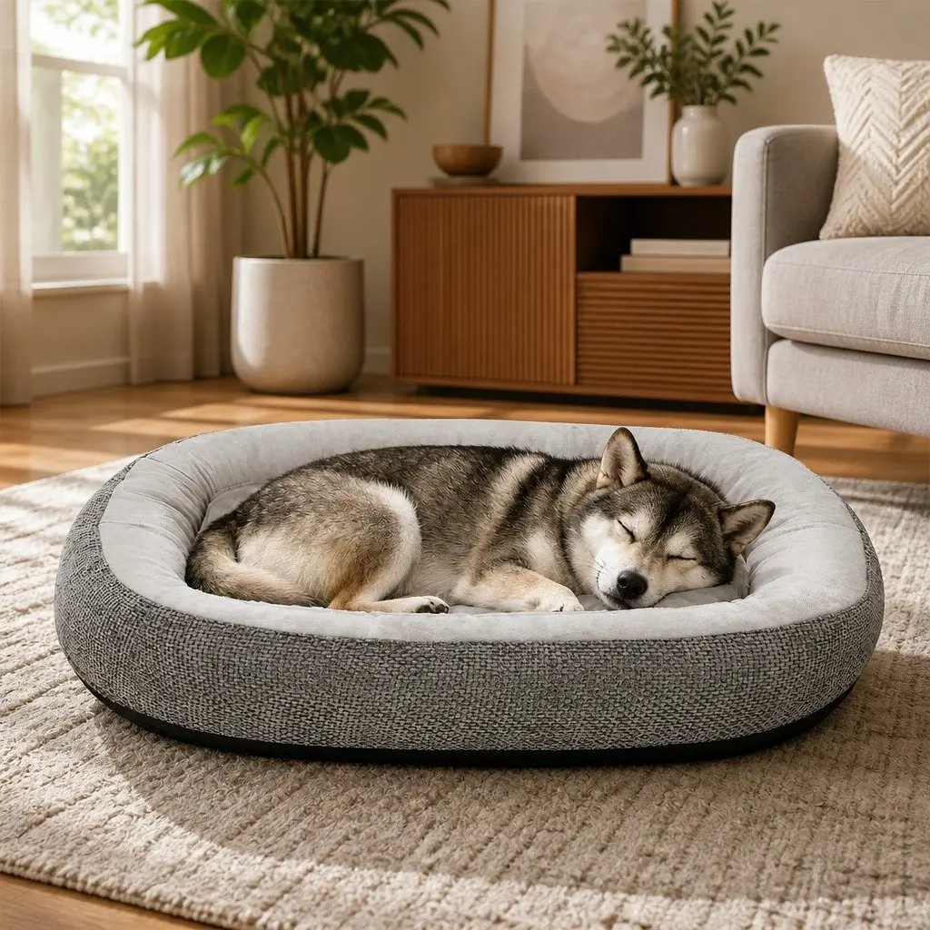 Orthopedic Pet Bed Grey 90cm Plush Washable Non Slip Indoor Mat Support