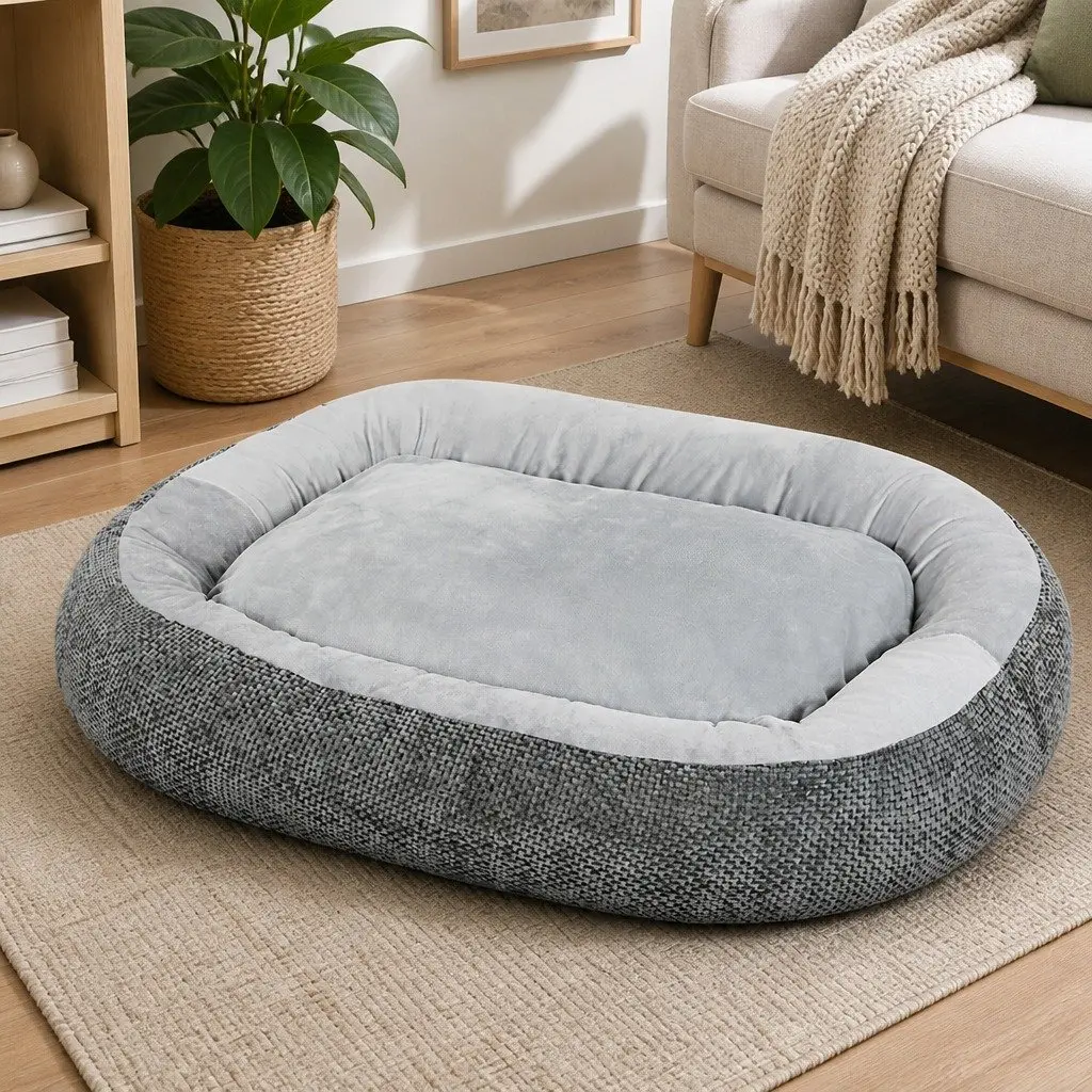 Orthopedic Pet Bed Grey 90cm Plush Washable Non Slip Indoor Mat Support