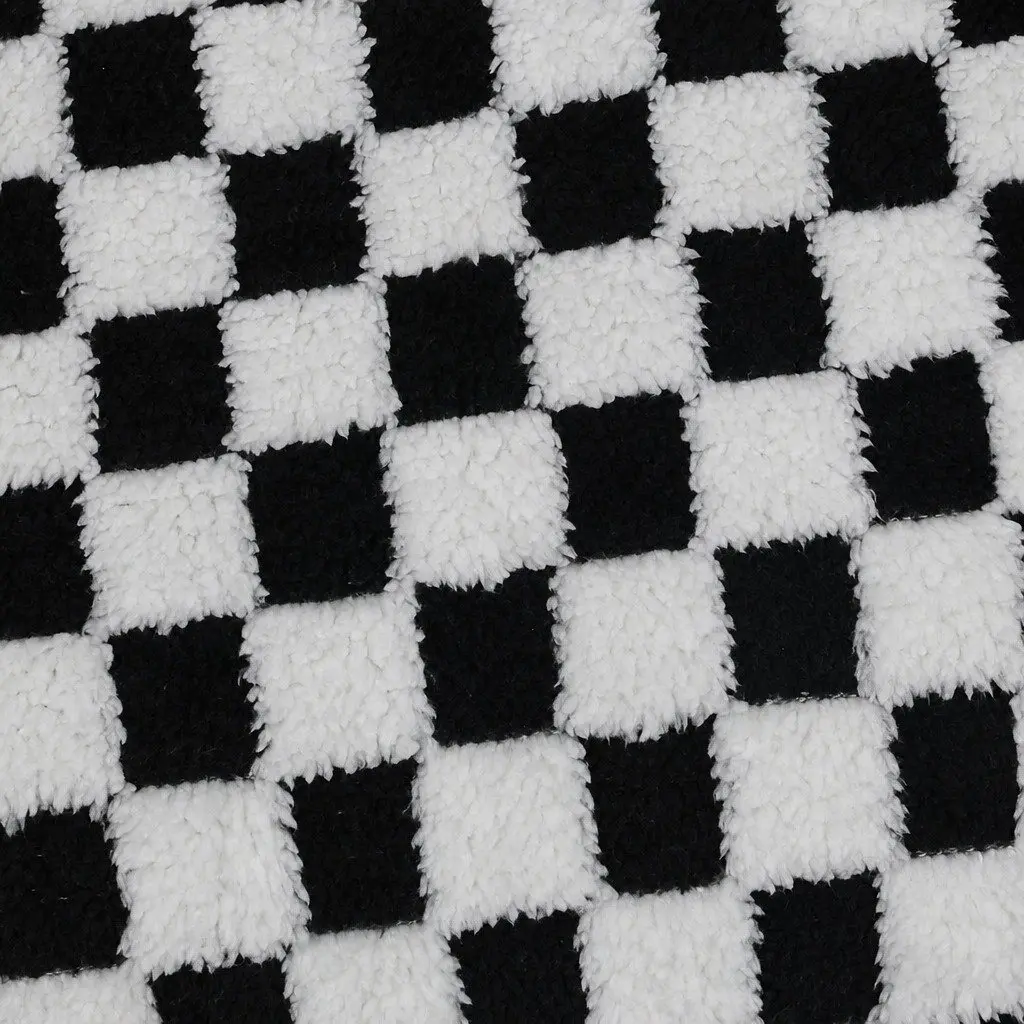 Dog Bed Black and White Checkered 60cm Soft Plush Washable Removable Cover Raised Bolsters Support