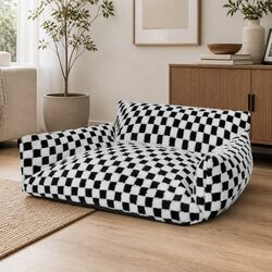 Checkered Plush Dog & Cat Bed with Non-Slip Base
