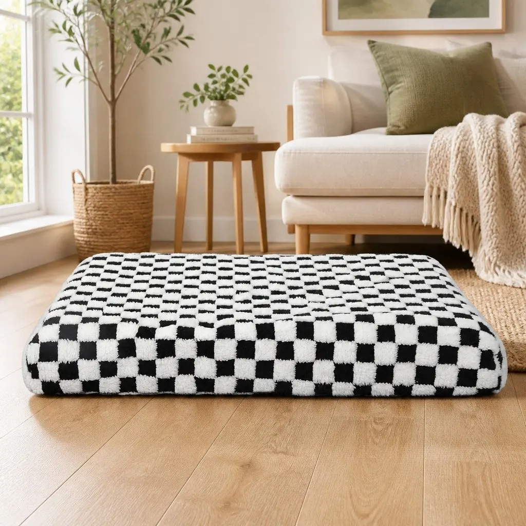 Orthopedic Dog Bed Black and White 70cm x 50cm Memory Foam Waterproof Washable Non-Slip