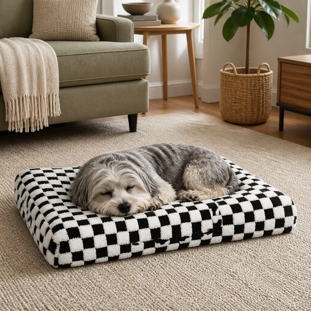 Orthopedic Dog Bed Black and White 120 cm x 90 cm Memory Foam Waterproof Sherpa Washable