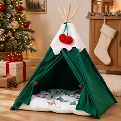 Pet Tent Bed Indoor Dog Cat Teepee Hideaway Washable Cushion Small Pets