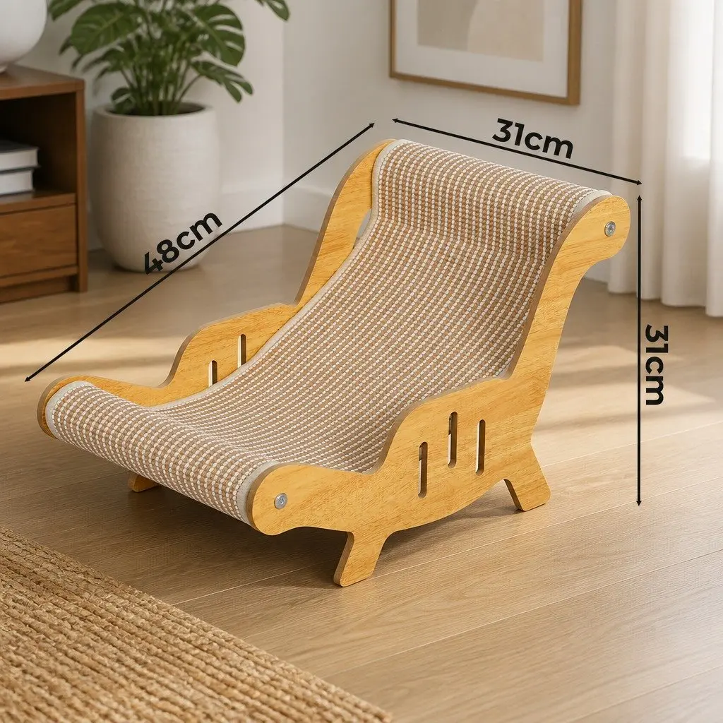 Cat Scratcher Bed Lounge Chair Light Wood Light Brown Two-in-One Resting Pad Indoor Furniture