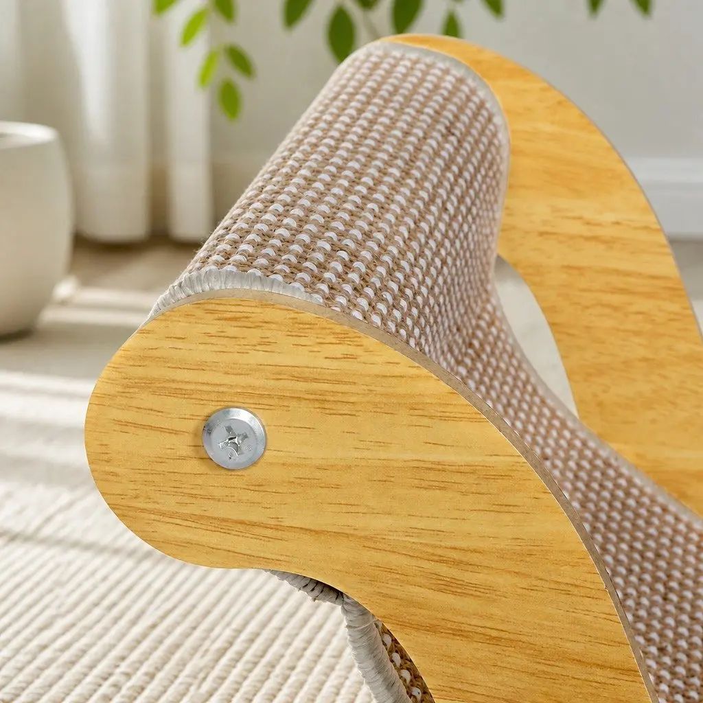 Cat Scratcher Bed Lounge Chair Light Wood Light Brown Two-in-One Resting Pad Indoor Furniture