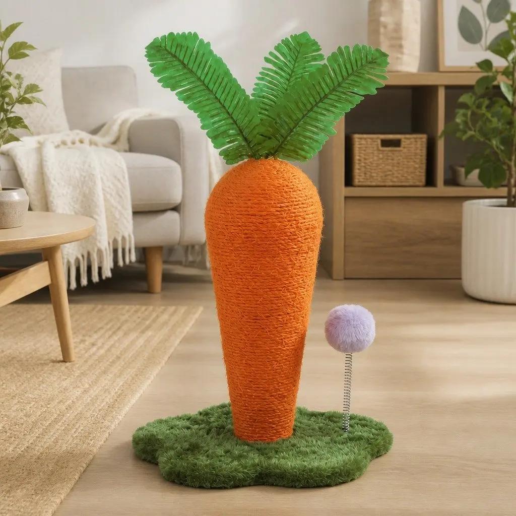 Cat Scratching Post Carrot Design Interactive Toy Sisal Rope Climbing Play Pole