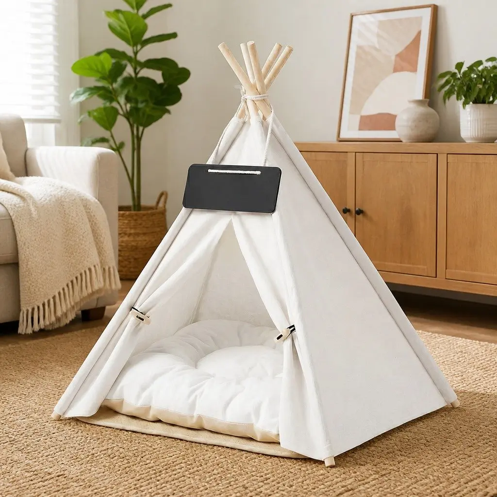 Pet Tent White 60cm Indoor Hideaway for Small Dogs Puppies Cats Washable Cushion