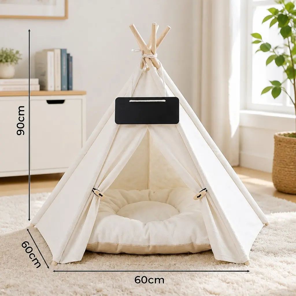 Pet Tent White 60cm Indoor Hideaway for Small Dogs Puppies Cats Washable Cushion
