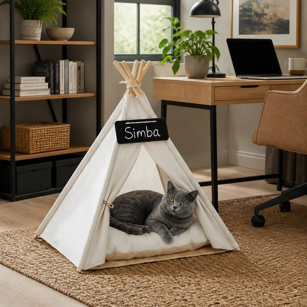 Pet Tent White 60cm Indoor Hideaway for Small Dogs Puppies Cats Washable Cushion