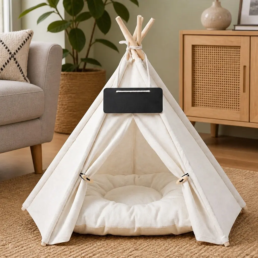 Pet Tent White 60cm Indoor Hideaway for Small Dogs Puppies Cats Washable Cushion