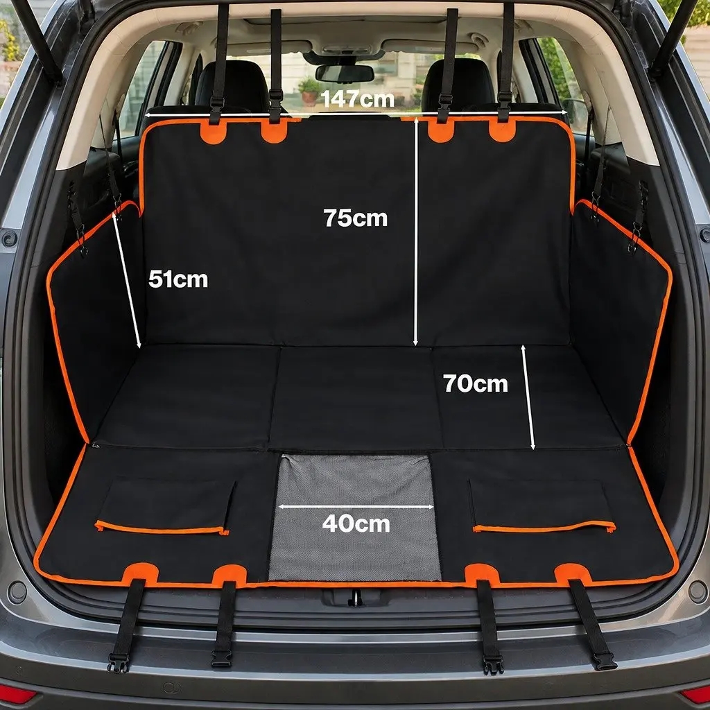 Pet Car Seat Cover Black 249x200cm 4-in-1 Convertible Hammock Cargo Liner