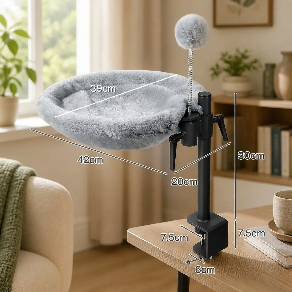 Cat Desk Hammock Grey 360 Rotatable Adjustable Height Hanging Bed Washable Pet Nest