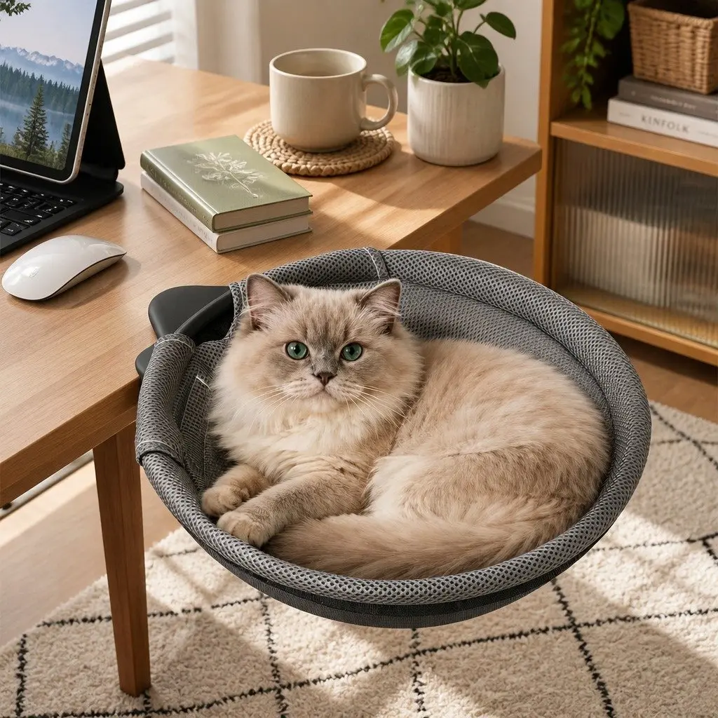 Cat Desk Hammock Grey 360 Rotating Hanging Bed Mounted Washable Breathable Cushion
