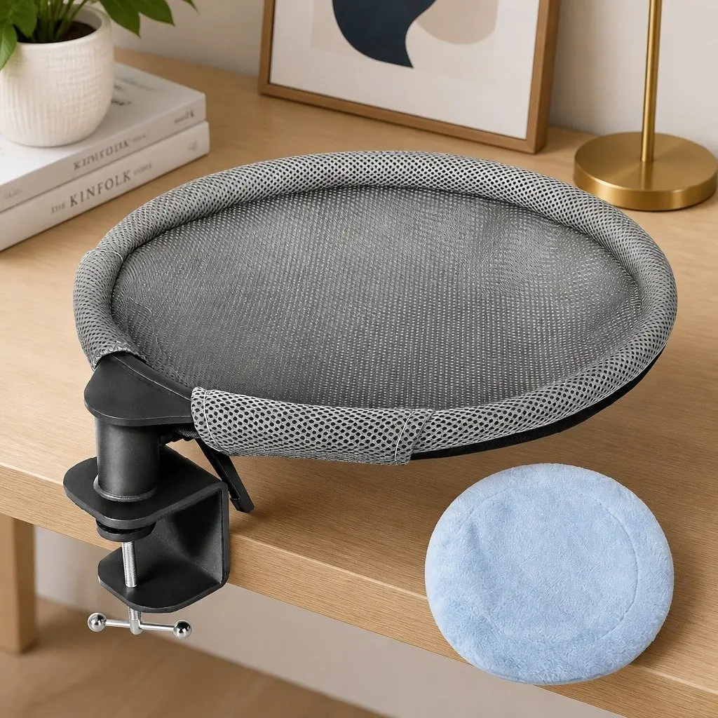 Cat Desk Hammock Grey 360 Rotating Hanging Bed Mounted Washable Breathable Cushion
