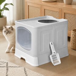Large Cat Litter Box Top Entry Foldable Covered Tray Enclosed Private Space Grey
