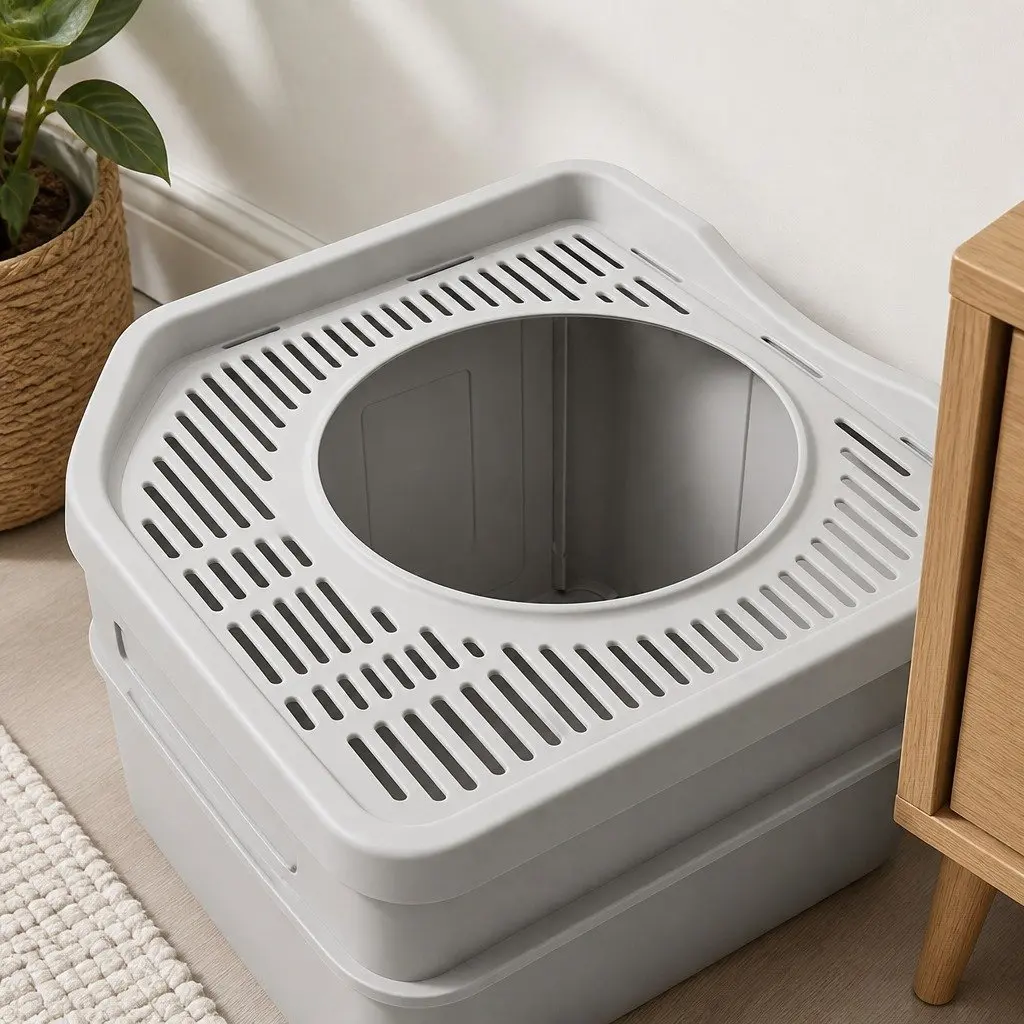 Large Cat Litter Box Top Entry Foldable Covered Tray Enclosed Private Space Grey