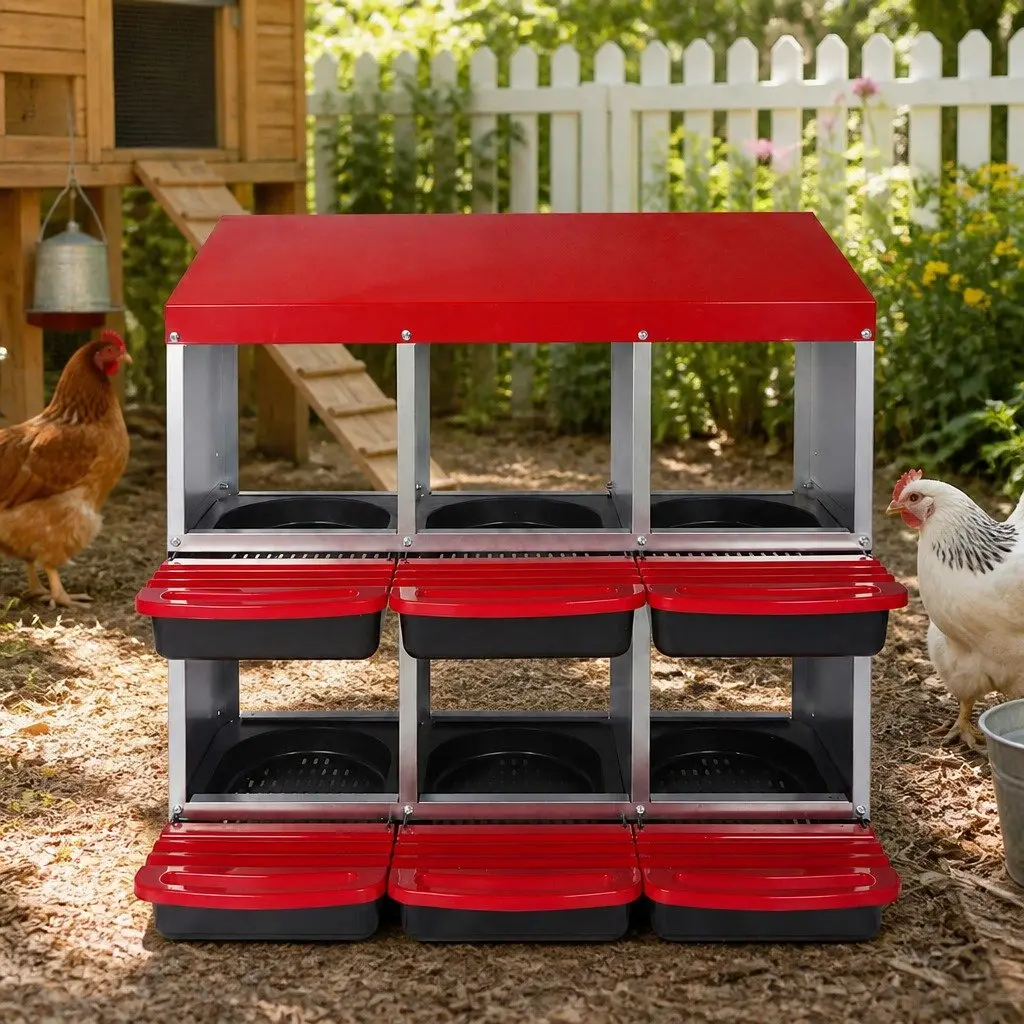 Chicken Nesting Box 6 Hole Roll Away Egg Collection Laying Hen Coop Hutch