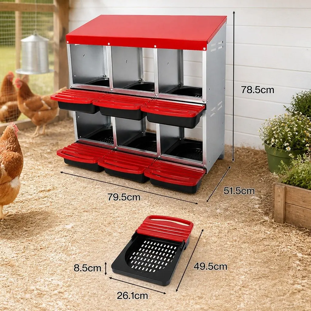 Chicken Nesting Box 6 Hole Roll Away Egg Collection Laying Hen Coop Hutch