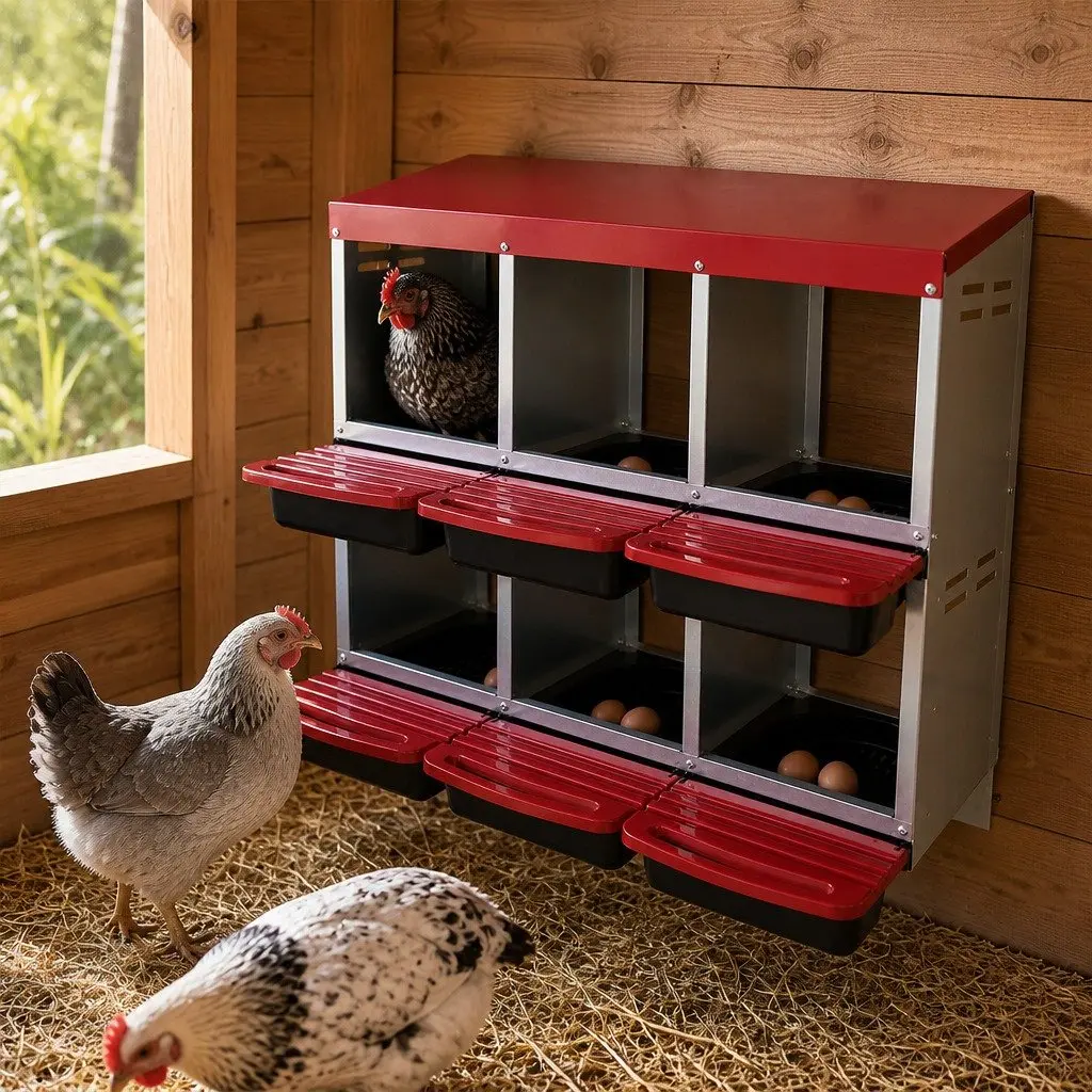 Chicken Nesting Box 6 Hole Roll Away Egg Collection Laying Hen Coop Hutch