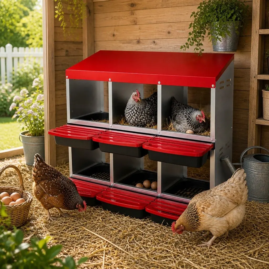 Chicken Nesting Box 6 Hole Roll Away Egg Collection Laying Hen Coop Hutch